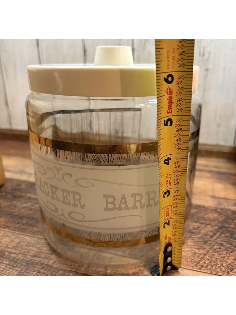 Vintage Pyrex The Cracker Barrel Glass Jar Canister Storage Container Lid Gold